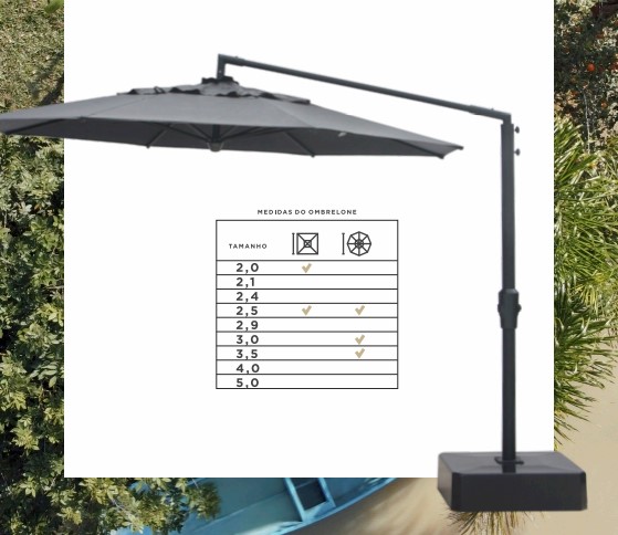 Ombrelone Premium Lateral Giratório em Alumínio 2,5m x 2,5m | Armação Quadrada