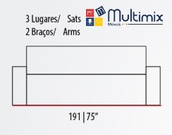 Sofá Lila 3 lugares I Diversas opções de revestimento I com 1,91 m de comprimento *com almofadas no encosto