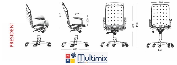Cadeira Ergoplax Mais Presidente giratória | Com braços - Assento estofado