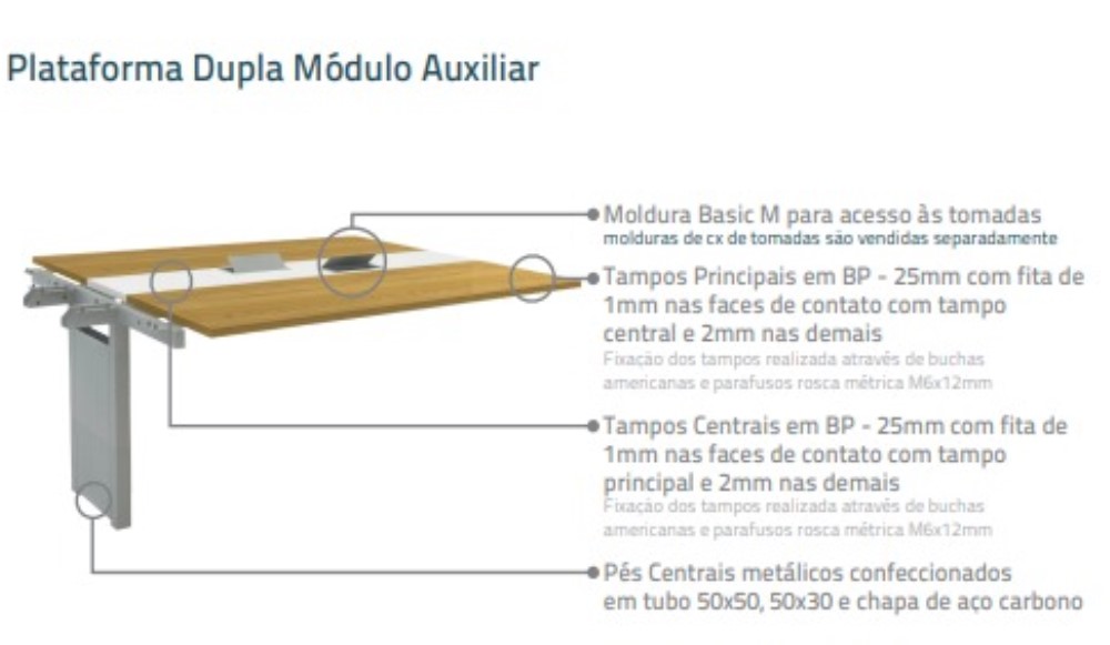 Plataforma Dupla Módulo Auxiliar- L 1300 | P 1400 | A 740 - Work Pro Advanced 25mm