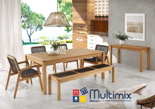 Mesa de Jantar em Madeira Corda Areia | Linha Traço - Alt. 0,75 cm X Larg. 1,80 cm X Prof. 0,93 cm - Espaço Casa e Jardim