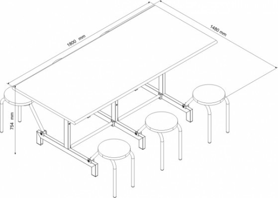 Mesa para Refeitório 6 Lugares - Tampo 28mm Laminado | Banco Escamoteável