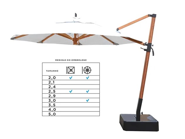 Ombrelone Lateral Smart Madeira Fixo com Base ø 2,50 M