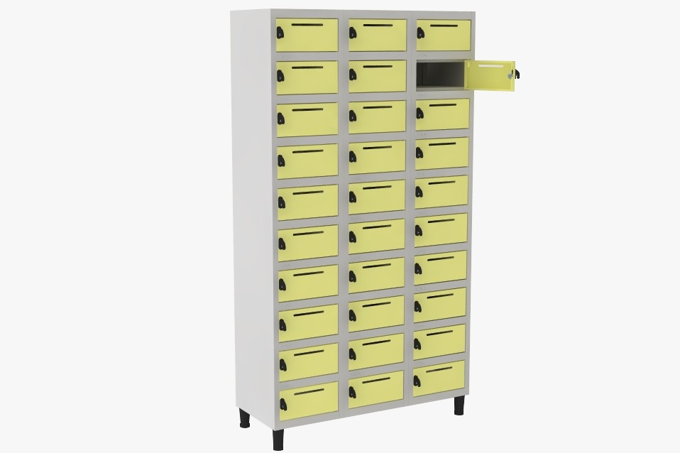 Locker Caixa Postal De Aço Correspondência I Porta Celular e Objetos - 30 Portas | Fechadura, Portas Cor Amarelo, Easylock, Cores Diversas