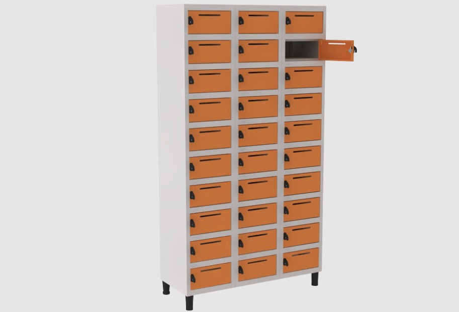 Locker Caixa Postal De Aço Correspondência I Porta Celular e Objetos - 30 Portas | Fechadura, Portas Cor Laranja, Easylock, Cores Diversas